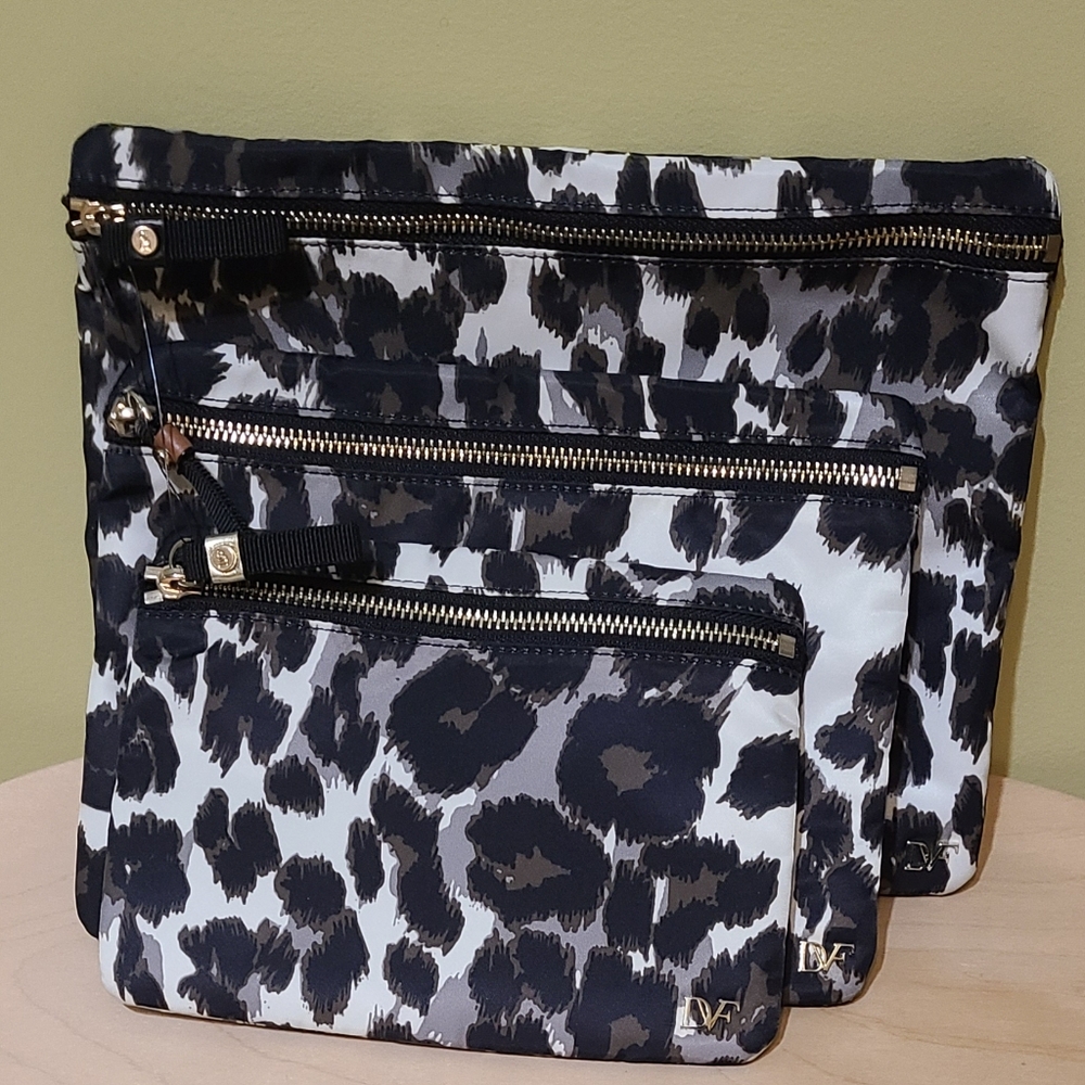 Diane Von Furstenberg Stylish Black and White Leopard Print Bag
